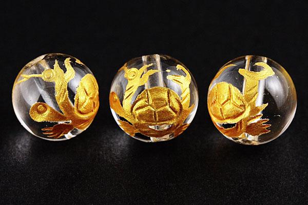 【彫刻ビーズ】水晶 8mm (金彫り) 玄武