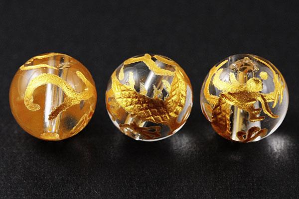 【彫刻ビーズ】水晶 8mm (金彫り) 青龍