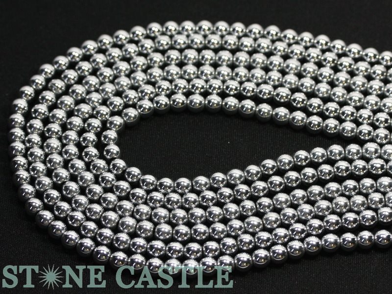 【丸ビーズ】ヘマタイト(シルバーメッキ) 6mm