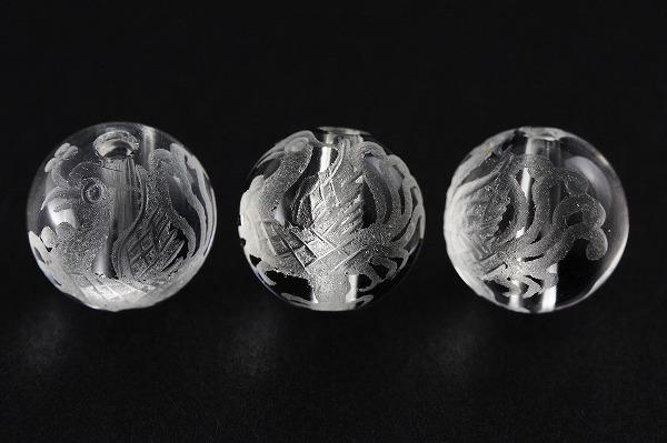 【彫刻ビーズ】水晶 14mm (素彫り) 朱雀