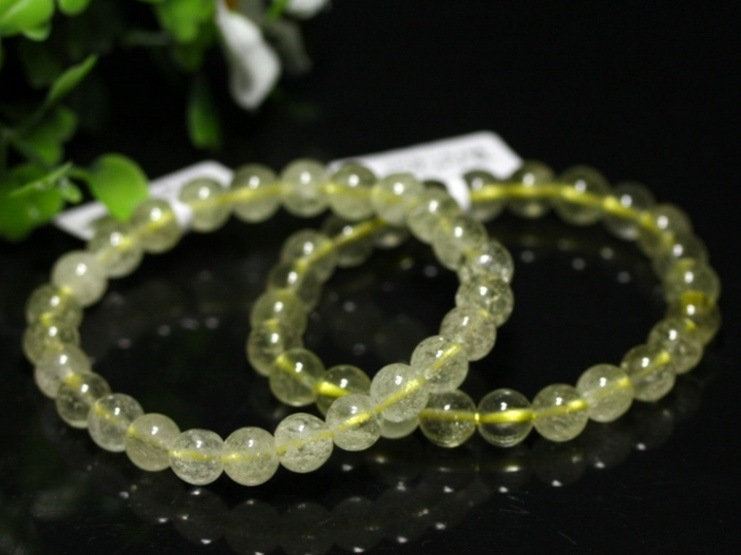 高品質 リビアングラス 7.5mm 隕石 天然石 ブレスレット（☆高品質  