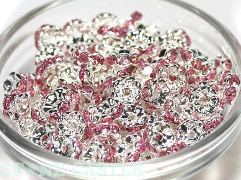 【パーツ】花型ロンデル 7mm ピンク(R-5) 金具銀色 [10個セット]|アクセサリー用副資材|アクセサリー副資材・備品