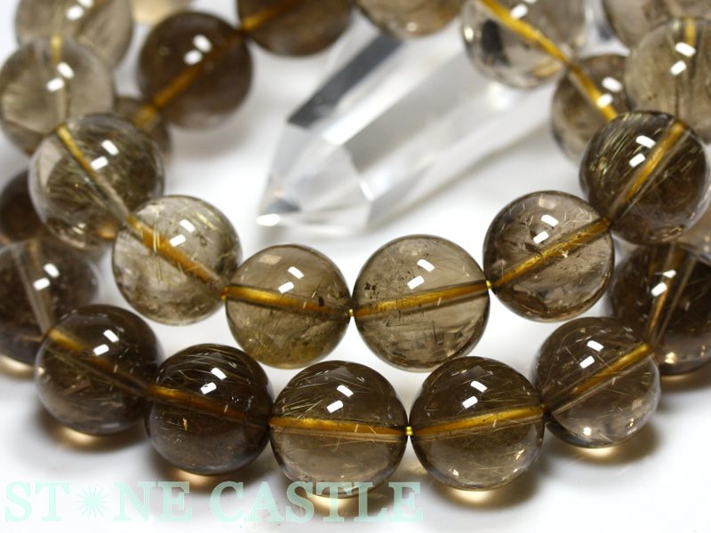 ルチルクォーツ＆スモーキークォーツブレスレットNo.0010 3A++]