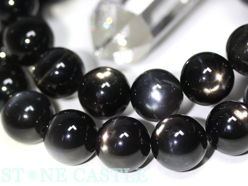 ☆高品質☆【ブレスレット】キャッツアイブラックスターサンストーン (最高級) (約15〜15.5mm) (鑑別済) (ケース付)