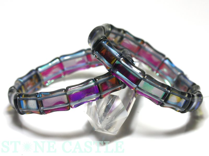 ☆高品質☆【ブレスレット】ブラックオーロラレインボー バングル 約