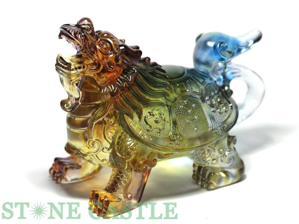 天然石ルチルクォーツ共生スモーキークォーツの龍 置物 彫物NO.111302