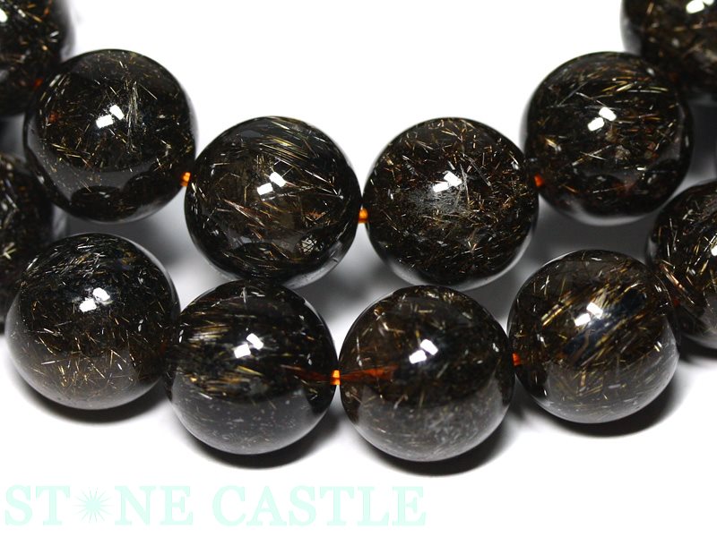 ☆高品質☆【ブレスレット】ブラックタイチンルチル (3A) (約12〜12.5mm) (ケース付)