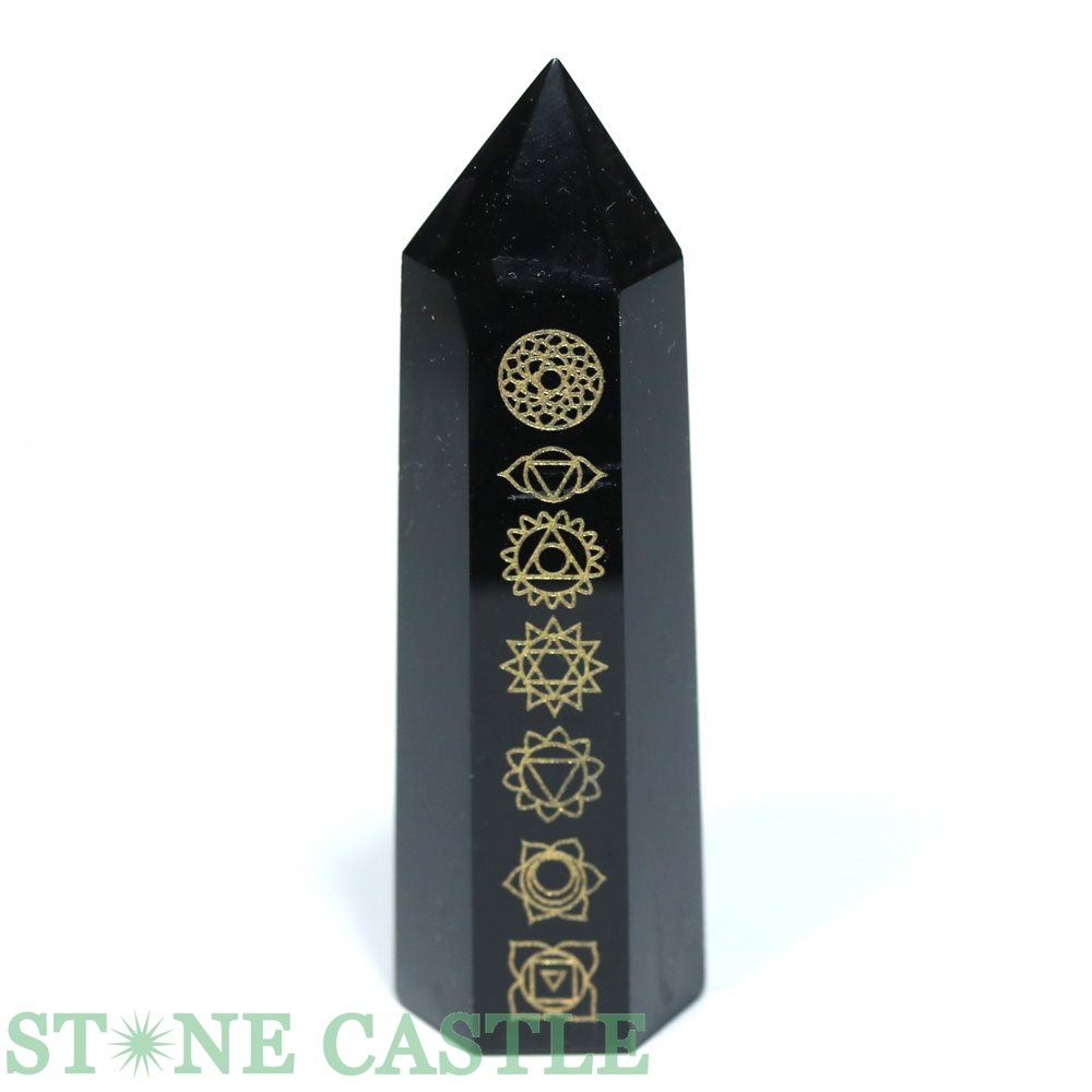 黒水晶　石　オブシディアン　置物パワーストーン　ヨガ　瞑想　チャクラ　ヒーリング ☆高品質☆【置き石】ポイント型 オブシディアン (チャクラ) 各種