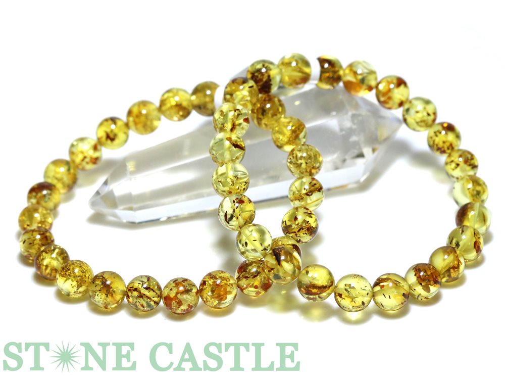 ☆高品質☆【ブレスレット】天然フラワーアンバー(琥珀) (ロシア産) (約8〜8.5mm)
