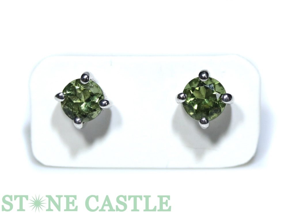 ☆高品質☆【ピアス】モルダバイト 丸型 ブリリアントカット 約4.5mm  