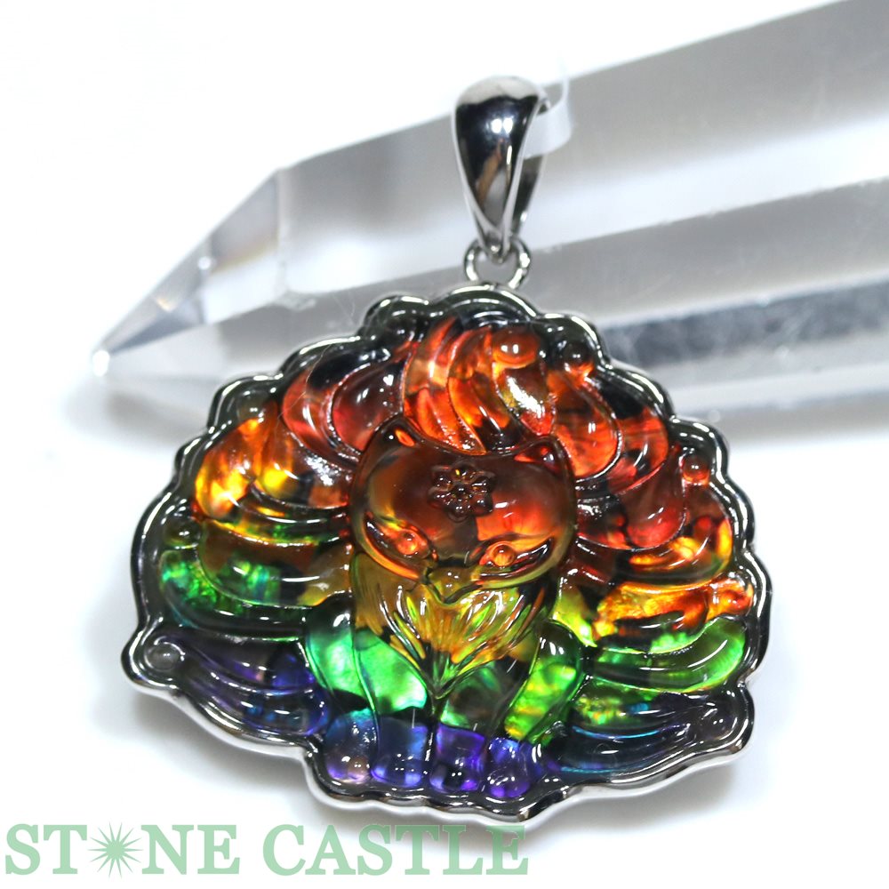 エンジェライト 九尾の狐 置物 彫り物 天然石