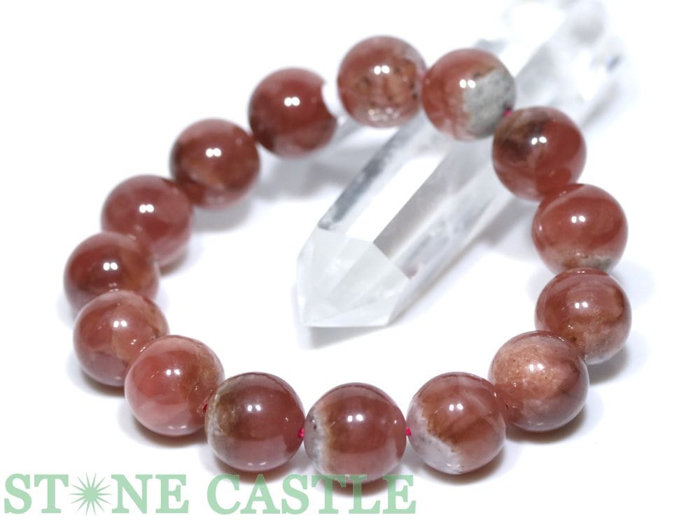 ☆一点物☆【ブレスレット】ペルー産インカローズ&水晶パイライト共生鉱 No.04 (約14〜14.5mm) (ケース付)