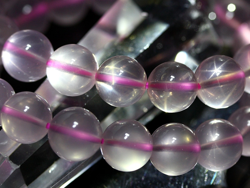 高品質　スター入り　紫系ピンク色　天然石ディープローズクォーツ約14㍉ブレス 高品質 スター入り 紫系ピンク色 天然石ディープローズクォーツ