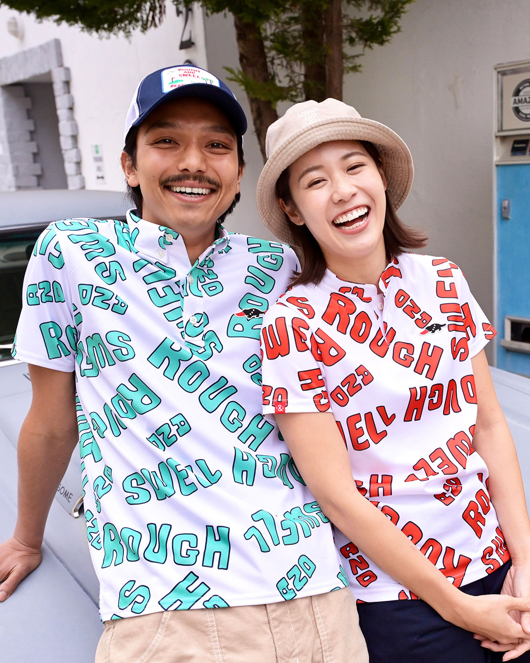 みり　Rough and Swell ドット柄ポロシャツ　サイズＬ ラフアンドスウェル ポロシャツ 白 rough&swell G.D.C. DOTS POLO
