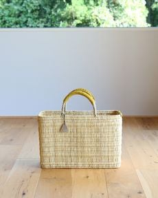 【未使用品】 HOUSE OF LOTUS　ワランワヤン レザーかご　ホワイト warangwayan Morocco/ワランワヤンモロッコ】シンプルマルシェ