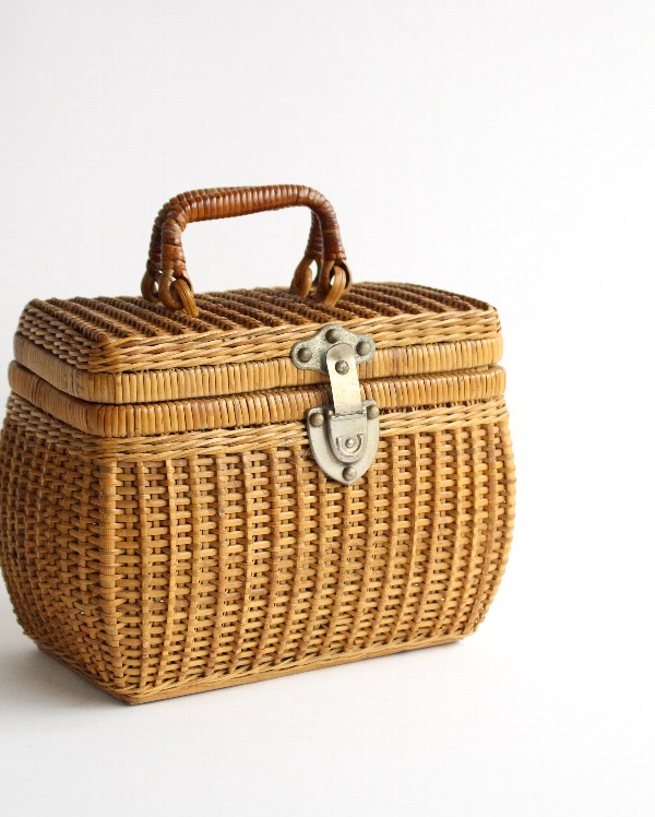 【vintage】ソルト&ペッパー S&P カゴ ラタン 籐製バスケット スモール