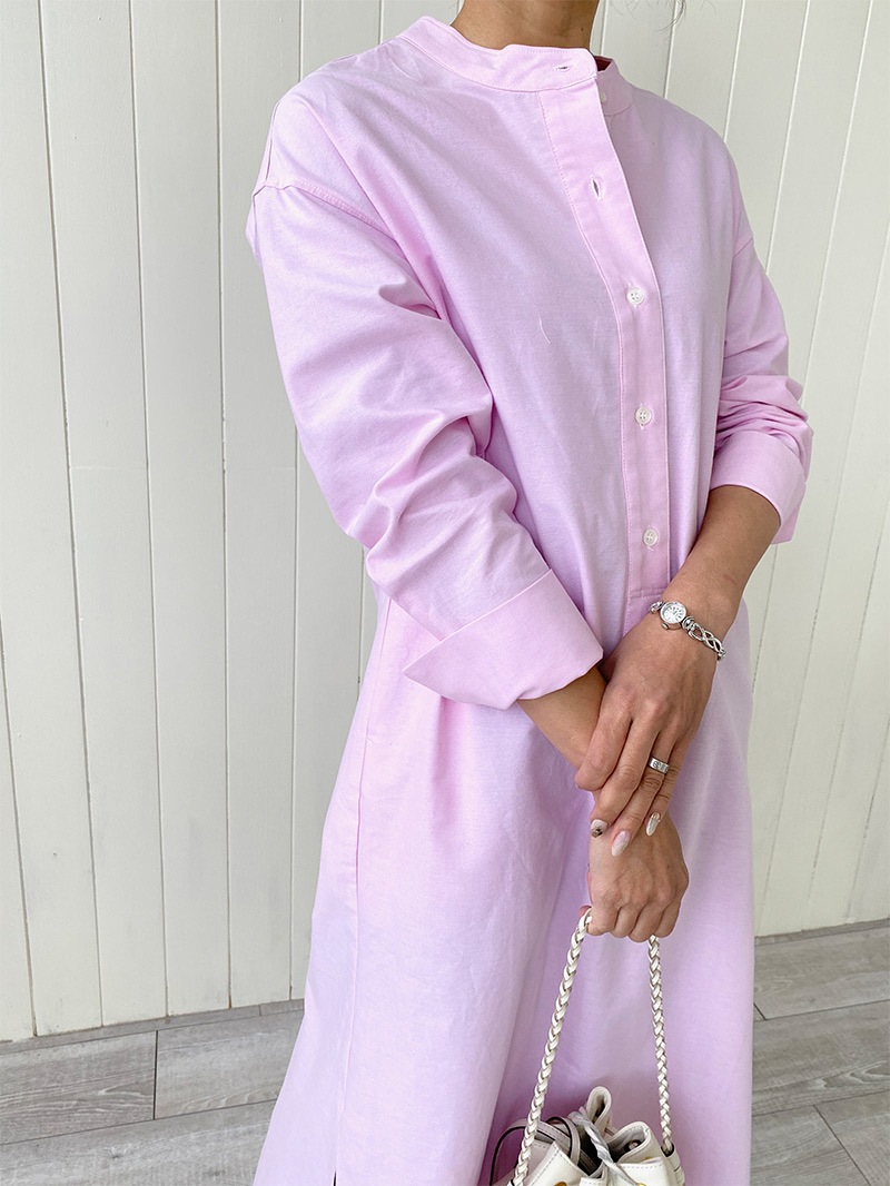 おすすめ St Rooney セントルーニー スタンドカラーシャツワンピース ピンク 在庫限りセール