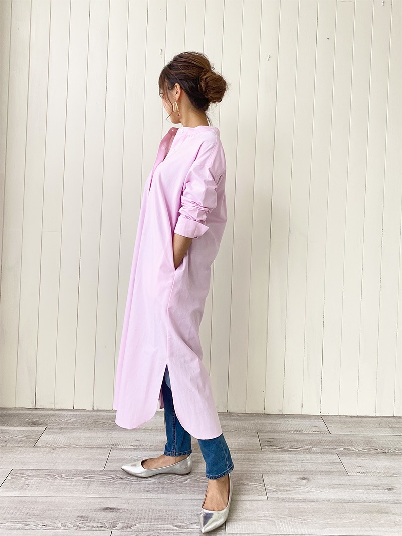 おすすめ St Rooney セントルーニー スタンドカラーシャツワンピース ピンク 在庫限りセール