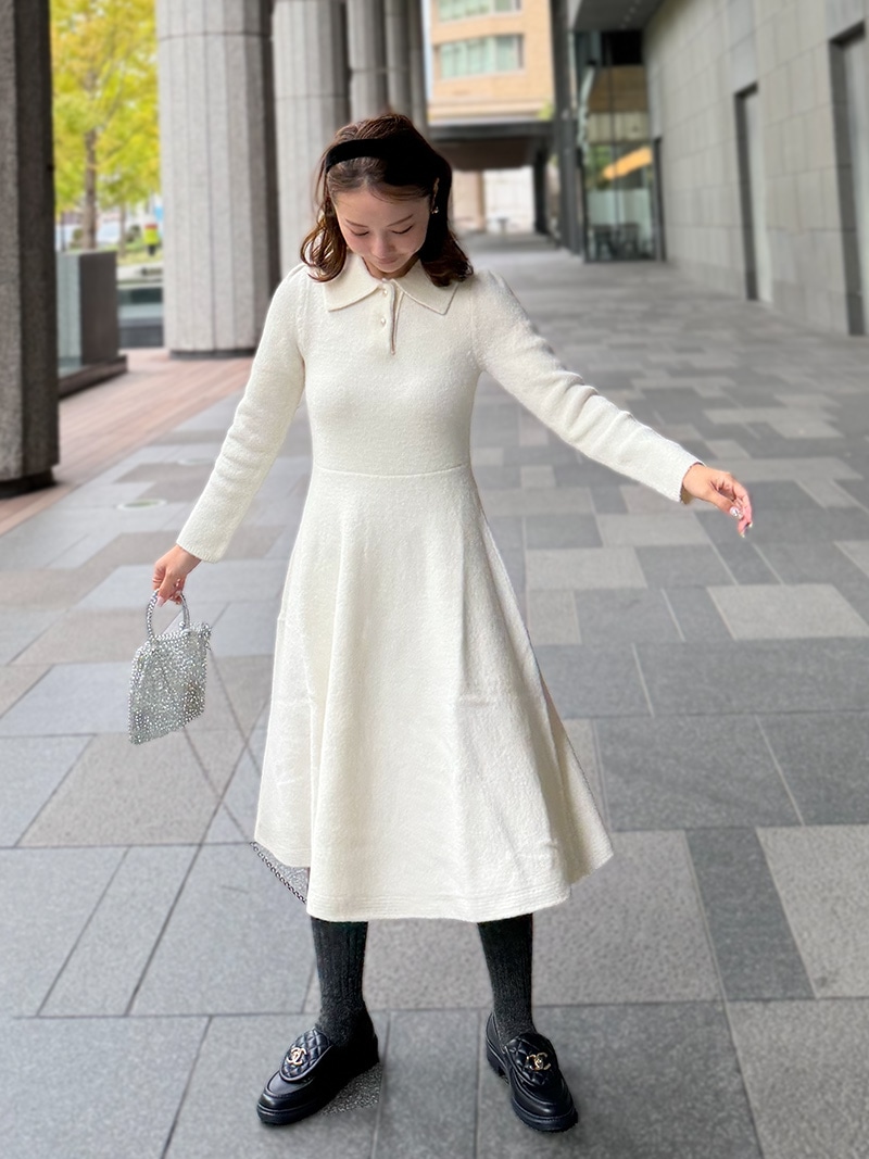 ボーダーズアットバルコニー ワンピース パールボタン付き BORDERS at BALCONY(ボーダーズアットバルコニー) PEARL TOP