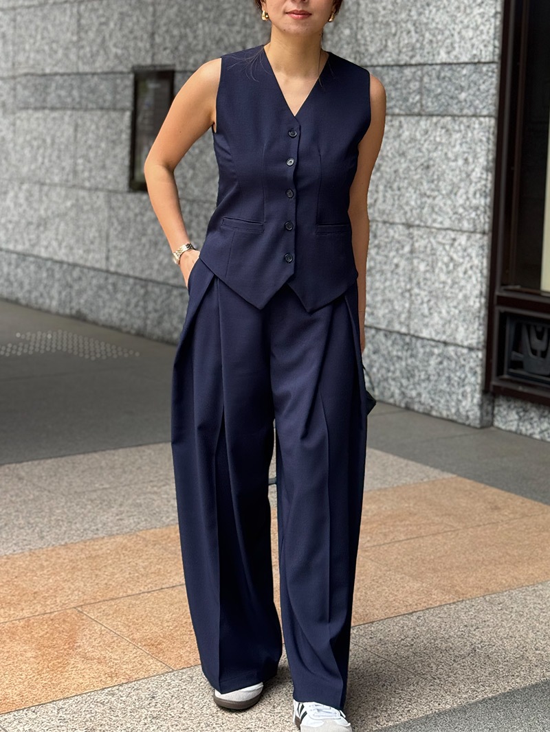 hanne ダークグレー クロップドフーディ ワイドパンツ セットアップ ホームスパンワイドクロップド パンツ / any SiS | ファッション