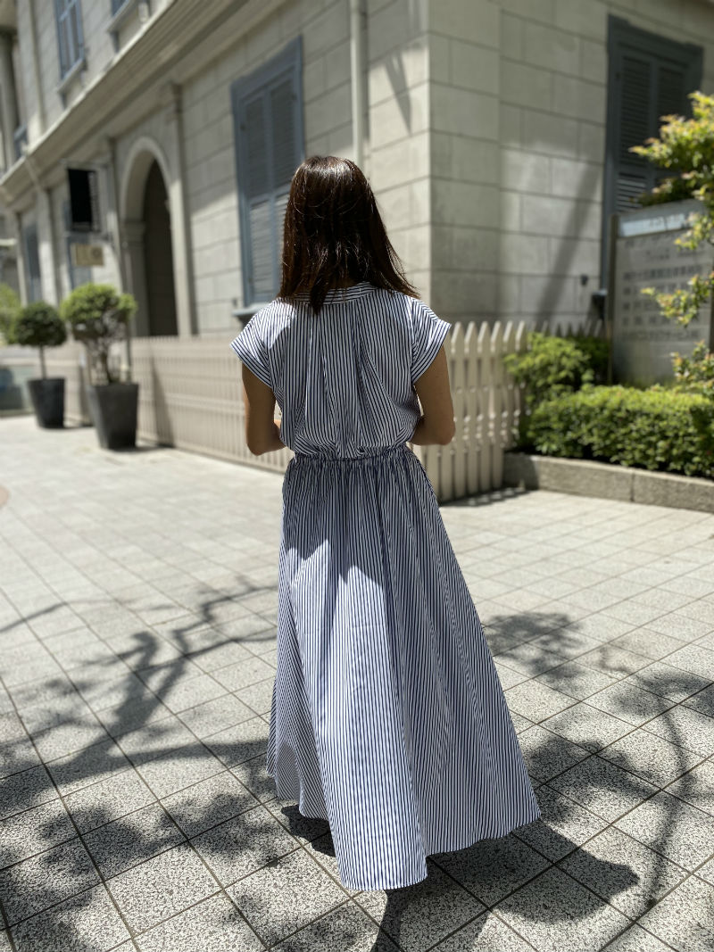 小柄エレガンス ストライプシャツワンピース【完売