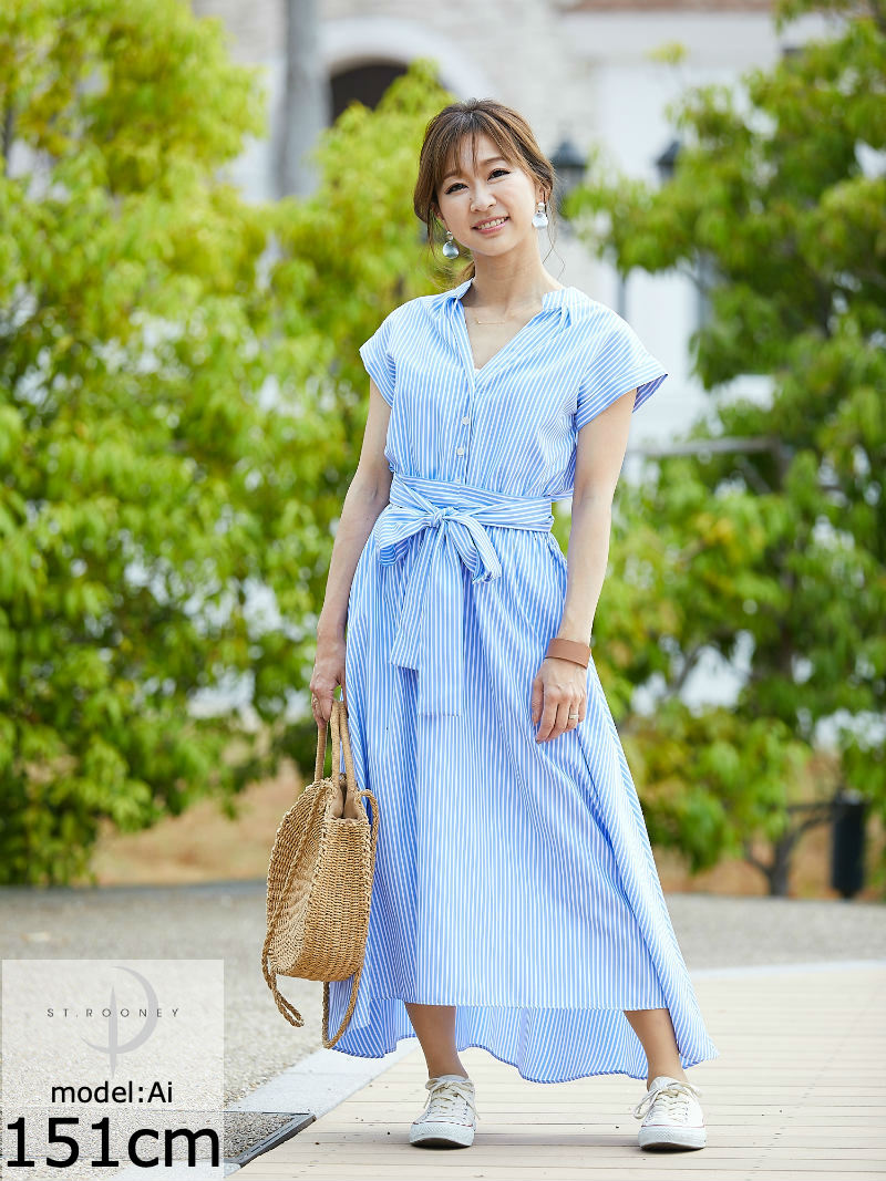 St Rooney 小柄エレガンス ストライプシャツワンピース 完売 ワンピース 半袖 St Rooney
