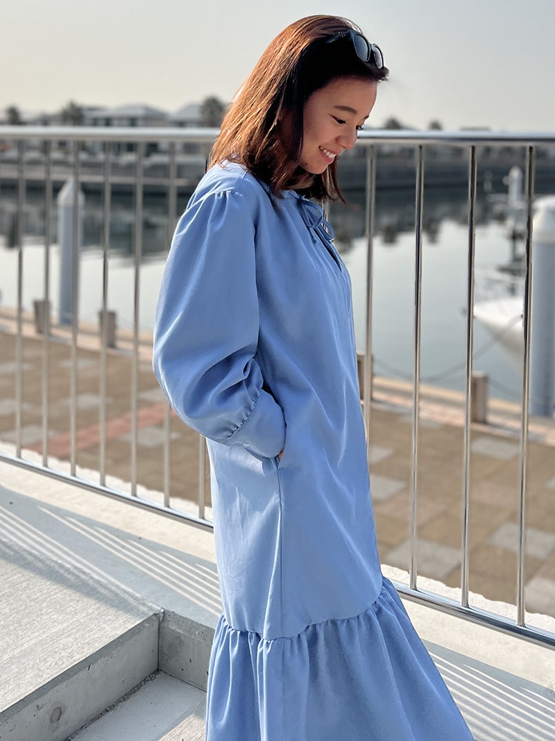 在庫限り]小柄ロング丈ワンピース ティアードスキッパーワンピース