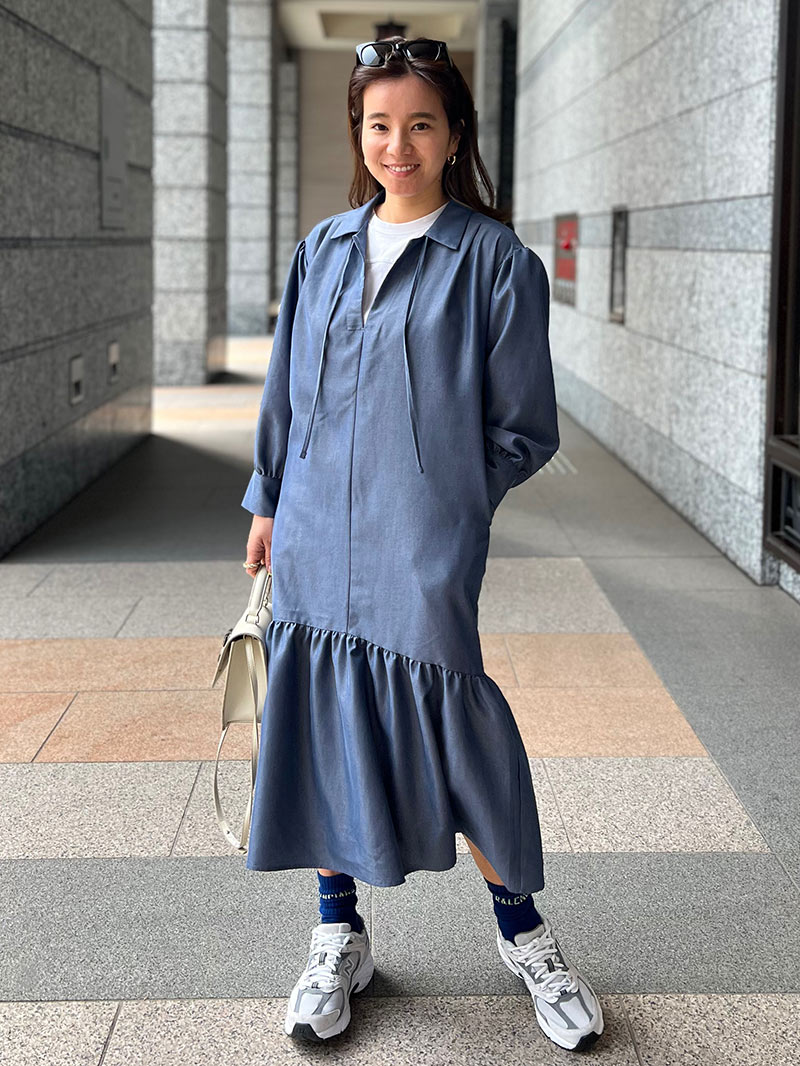 在庫限り]小柄ロング丈ワンピース ティアードスキッパー