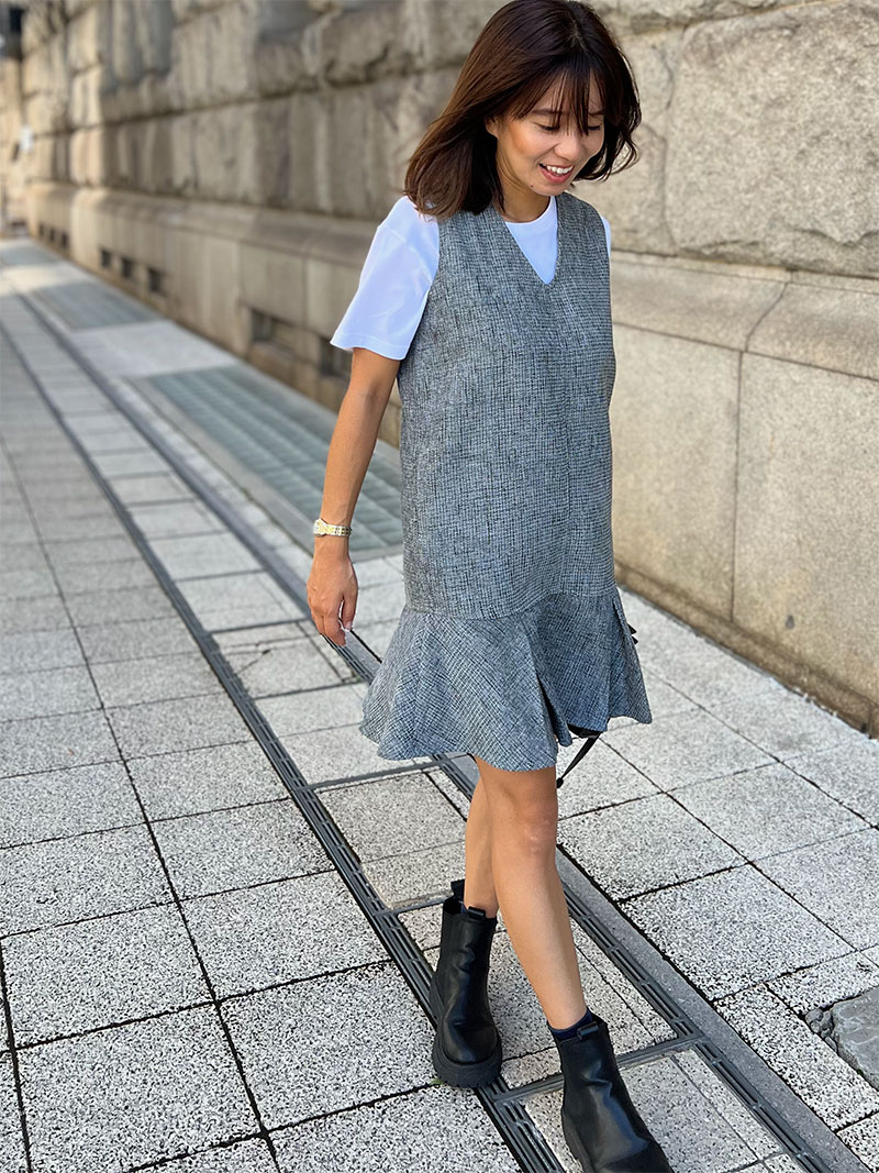 ツイードプリーツミニワンピース｜designed with Saaya Mizuno