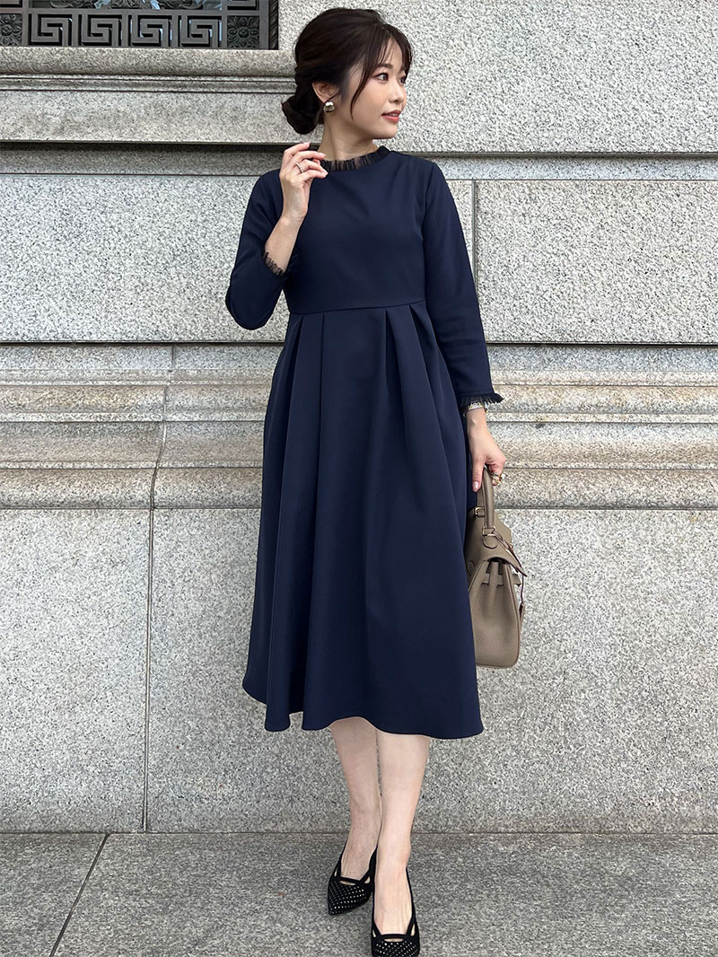 小さいサイズ プリーツニットワンピース 低身長さん・小柄女性