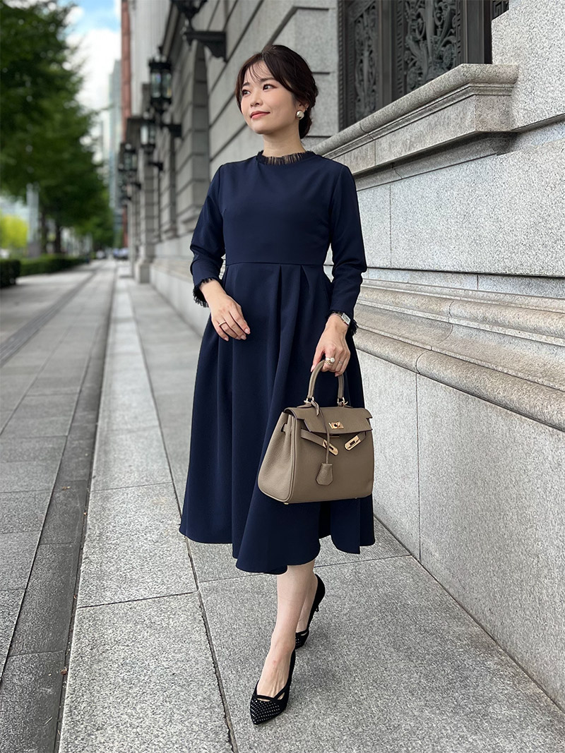 ST.ROONEY チュールタックワンピース　ネイビー ネイビー予約]チュールタックワンピース｜小柄女性のセレモニー服Grand