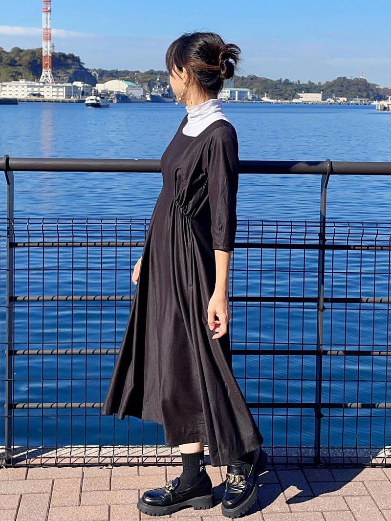 セントルーニー　デニムワンピース　ブラック ST.ROONEY ワンピース テンセルデニムワンピース「低身長・小柄