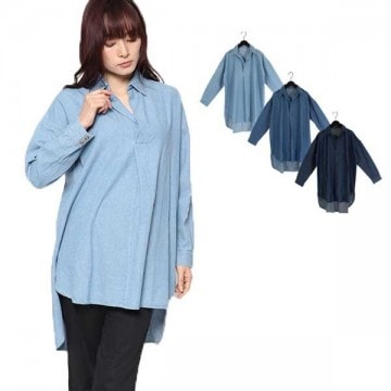 6ozデニムルーズスキッパーシャツワンピース|ワンピース・ドレス|レディース