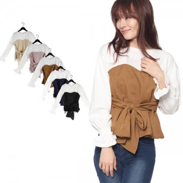 ウエストリボンビスチェドッキングトップス|トップス|レディース