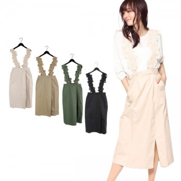 綿ツイルモチーフレースサスペンダー付きタップスカート|スカート|レディース