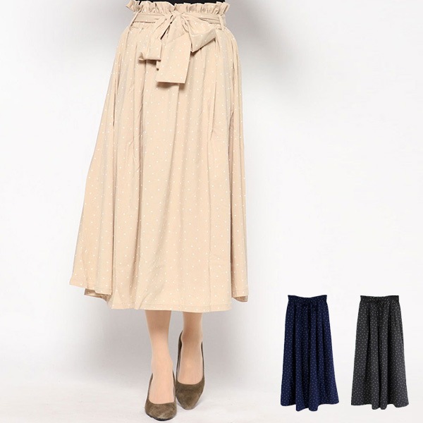 ドットプリントウエストリボンフレアスカート | レディース,スカート  