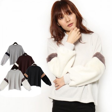 起毛×フェイクファースリーブプルオーバー|トップス|レディース