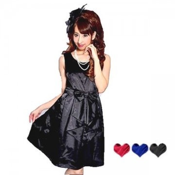 リボン付きサテンパーティードレス|パーティードレス|レディース