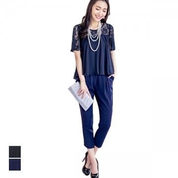 【送料無料】レース切り替えセットアップパンツドレス|パーティードレス|レディース