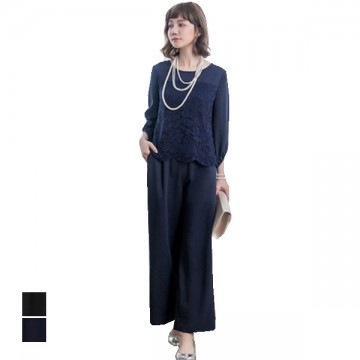 【送料無料】レース切り替えパンツドレス|パーティードレス|レディース