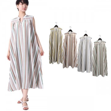 梨地マルチストライププリントワンピース|ワンピース・ドレス|レディース