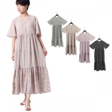 花柄パターン切替ワンピース|ワンピース・ドレス|レディース