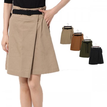 綿ヘリンボーンベルト付きミニスカート|スカート|レディース