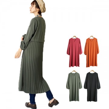 バックプリーツVネックワンピ|ワンピース・ドレス|レディース