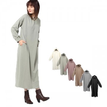 裏毛フードロングワンピース|ワンピース・ドレス|レディース