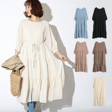 ウエストりぼんティアードギャザーワンピース|ワンピース・ドレス|レディース