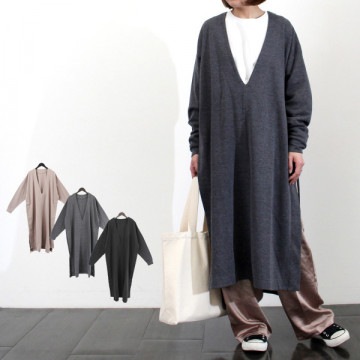 スムース合皮使い深Vネックワンピース|ワンピース・ドレス|レディース