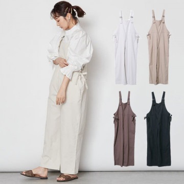 コットンリネンサイドりぼんオールインワン|ワンピース・ドレス|レディース