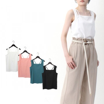 ランダムリブスクエアネックデザインタンク|トップス|レディース