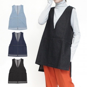 デニムVネックサイドスリットベスト|トップス|レディース